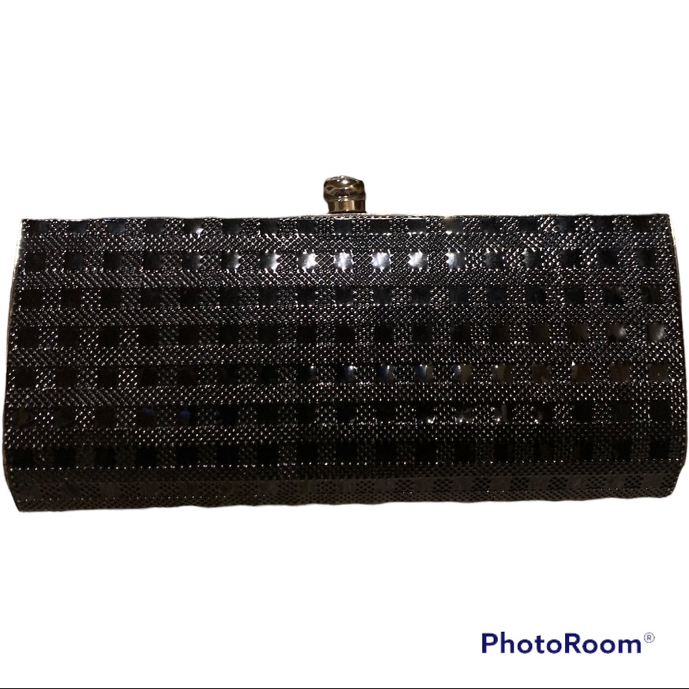 Black metal clutch with velvet inside. Clutch or shoulder strap.